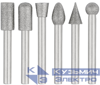 Набор шарошек усиленная сталь с алмазным напылением штифт d6мм (уп.6шт) FIT 36482