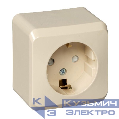Розетка 1-м ОП Этюд 16А IP20 250В с заземл. защ. шторки крем. SE PA16-004K