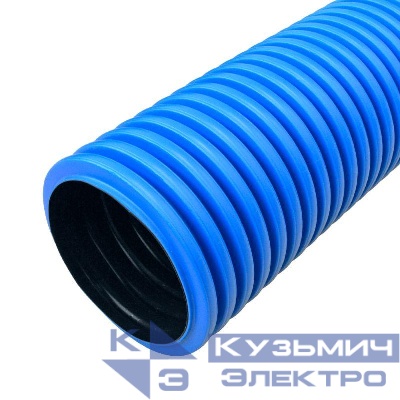 Труба гофрированная двустенная ПНД жесткая d90мм SN19 750 син. (дл.6м) Промрукав PR15.0074