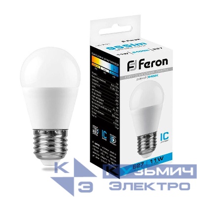 Лампа светодиодная LB-750 11Вт G45 шар 6400К E27 230В FERON 25951