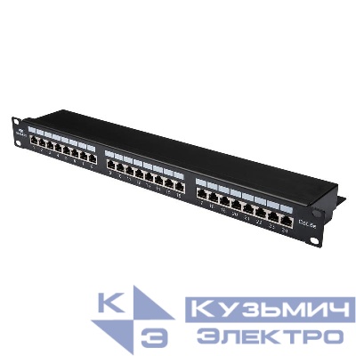 Панель коммутационная кат.5E STP 19дюйм 1U 24хRJ45 568A/В черн. Datarex DR-401120