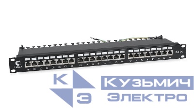 Патч-панель 19дюйм 1U 24 порта RJ45 кат.6A полностью экранир. с задн. кабельн. организатором Cabeus 7653c