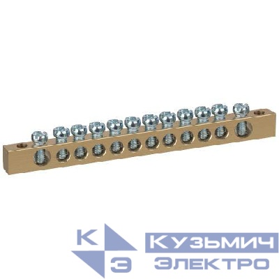 Шина NO-122-05 PEN земля-ноль 6х9мм 12/2 латунная с креплениями по краям Эра Б0047219