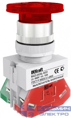 Выключатель кнопочный "Грибок" AEAL ВК-22 d22мм с фиксацией красн. DEKraft 25040DEK