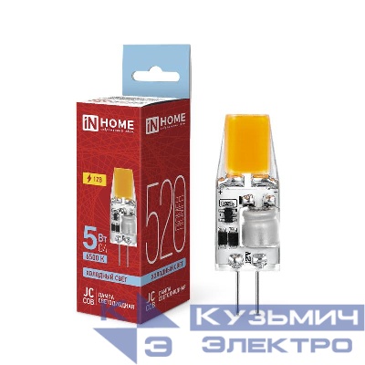 Лампа светодиодная LED-JC-COB 5Вт 12В G4 6500К 520лм IN HOME 4690612060279