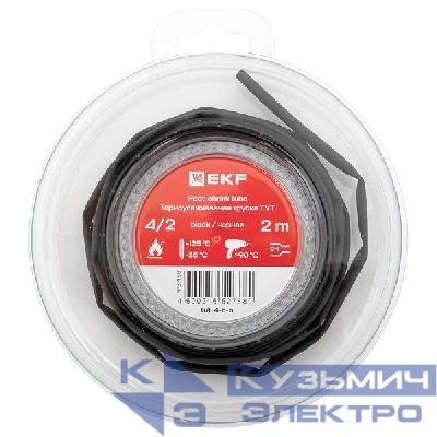 Трубка термоусадочная ТУТ нг 4/2 черн. ролик 2 м EKF tut-4-b-b