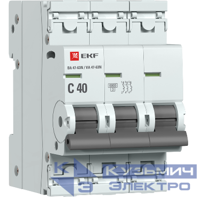 Выключатель автоматический 3п C 40А 6кА ВА 47-63N PROxima EKF M636340C