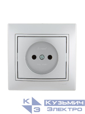 Розетка 1-м СП Mira 16А IP20 без заземл. со вставкой керамика сер. метал. LEZARD 701-1010-121