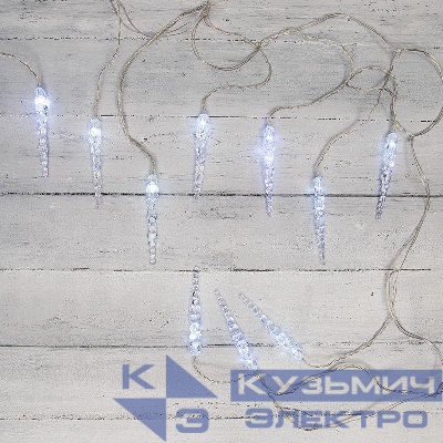 Гирлянда светодиодная "Айсикл" (бахрома) "Сосульки" 1.5х0.25м 10LED бел. 0.51Вт IP20 провод прозр. Neon-Night 303-068
