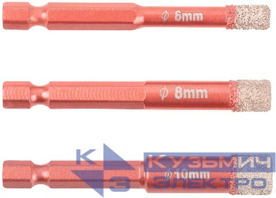 Набор коронок алмазных универсальных Special шестигранный хвостовик 1/4дюйм 6/8/10х10х67мм Cutop 70-852