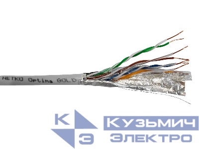 Кабель FTP4 cat.5е Cu PVC NETKO Optima Gold, одножильный, экранированный, 305м, Проходит Fluke тест, серый