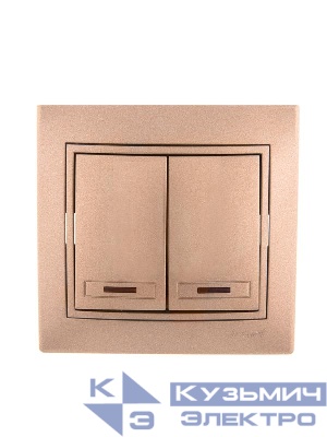 Выключатель 2-кл. СП Mira 10А IP20 с подсветкой со вставкой свет. корич. перламутр. LEZARD 701-3131-112