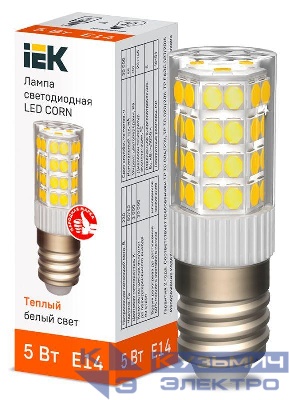 Лампа светодиодная CORN 5Вт капсула 3000К E14 230В керамика IEK LLE-CORN-5-230-30-E14