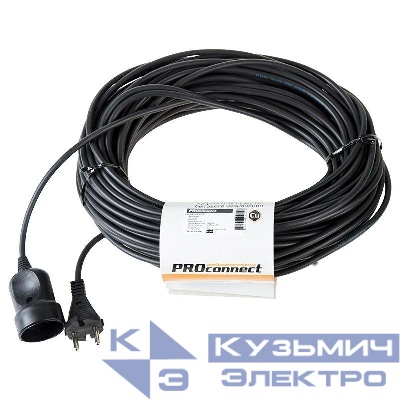 Удлинитель-шнур 1х30м без заземл. 6А IP20 1.3кВт ПВС 2х0.75 черн. PROCONNECT 11-7116