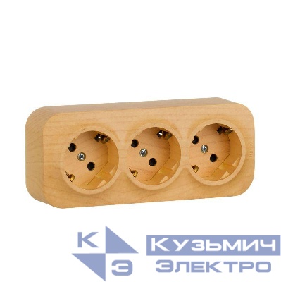 Розетка 3-м ОП Quteo 16А IP20 250В 3х2P+E с заземл. защ. шторки дерево IEK 782288
