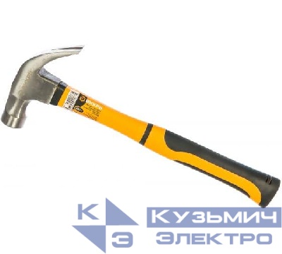 Молоток - гвоздодер 450г фиберглассовая двухкомпонентная ручка с магнитом Вихрь 73/6/8/8