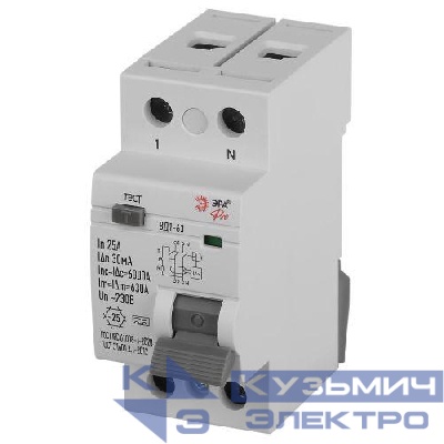 Выключатель дифференциального тока (УЗО) 2п 25А 30мА тип А электромех. ВД1-63 PRO VD2EM25A30 ЭРА Б0061762