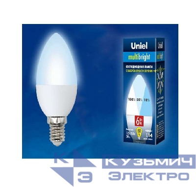 Лампа светодиодная LED-C37-6W/NW/E14 /FR/MB PLM11WH Multibright 6Вт свеча матовая 4000К нейтр. бел. E14 100-50-10 (упак. картон) Uniel UL-00002374