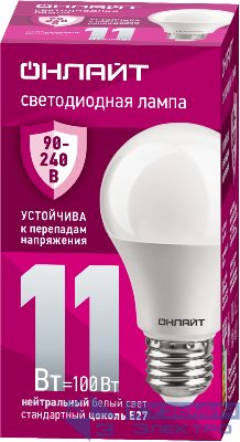 Лампа светодиодная 90 399 OLL-A55-11-230-4K-E27 11Вт грушевидная 4000К E27 90-240В PRO ОНЛАЙТ 90399