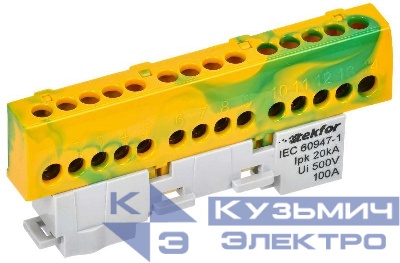 Шина PE "земля" изол. на универс. держ. 6х9-14-ЖЗ TEKFOR IEK TF-NN10-14-KL-K52