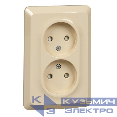 Розетка 2-м СП Этюд 16А IP20 250В без заземл. защ. шторки крем. SE PC16-106K