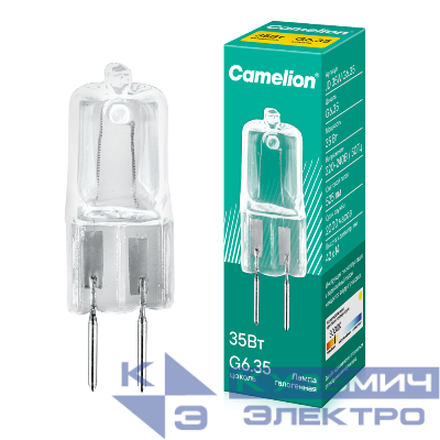 Лампа галогенная JD 35Вт капсула G6.35 3000К 230В Camelion 5203
