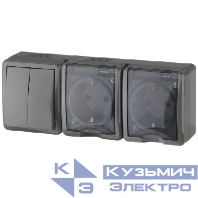 Блок ОП 2 розетки+выключатель 2-кл. 11-7404-03 16АХ(10AX)-250В IP54 Эксперт сер. ЭРА Б0027676