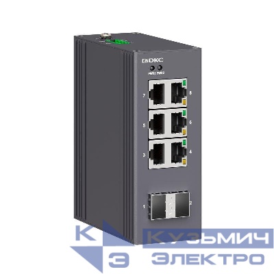 Коммутатор промышленный неуправляемый 2х100Base-X SFP слотов: 6х 10/100Base-T(X) портов RJ45 12-48В DC/18-30В AC с резервированием DKC N1000-2SFP6T-P2