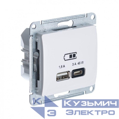 Розетка USB Glossa тип A+C 45Вт QC PD высокоскор. ЗУ механизм беж. SE GSL000229