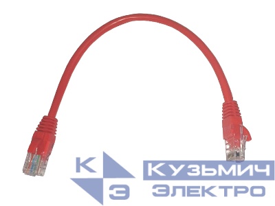 Патч-корд UTP4 cat 5e, 0,25м, ВС, LSZH, красный, литой коннектор NETKO Optima