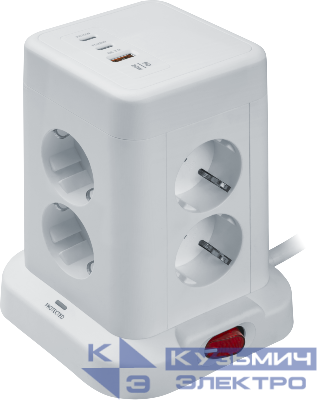 Фильтр сетевой (Башенка) 8х1.8м с заземл. с выкл. +USB type-A + 2хUSB type-C 95 684 NSP-USB-08-180-ESC-3x1-PD20W бел. NAVIGATOR 95684