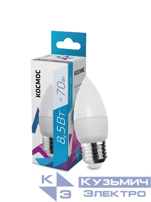 Лампа светодиодная 8.5Вт свеча 4500К бел. E27 220В КОСМОС LkecLED8.5wCNE2745