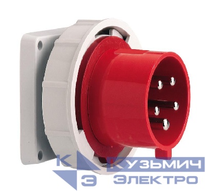 Вилка встраиваемая 32А 5п 3P+N+PE 6ч 400В IP67 фланец 85х85 Bals 28109