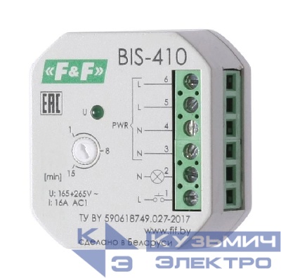 Реле импульсное BIS-410 (с встроенным таймером для установки в монтажн. коробку d60мм 100–265B 16А 1NO IP20) F&F EA01.005.010