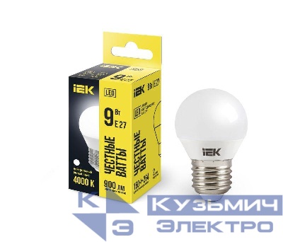 Лампа светодиодная G45 9Вт шар 4000К нейтр. бел. E27 230В IEK LLE-G45-9-230-40-E27