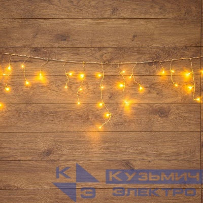 Гирлянда светодиодная "Айсикл" (бахрома) 1.8х0.5м 48LED тепл. бел. 4.1Вт 230В IP20 провод прозр. Neon-Night 255-016