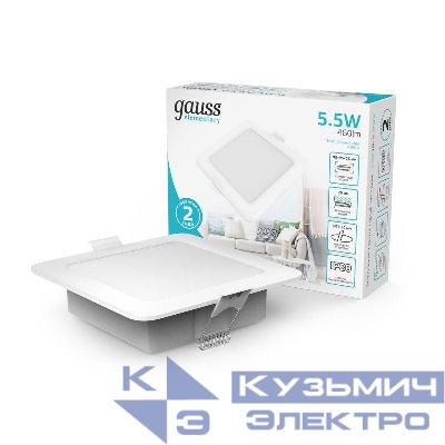 Светильник светодиодный Elementary Downlight 5.5Вт 4000К 460лм 170-260В IP20 95х26 квадрат монтаж бел. GAUSS 998420205