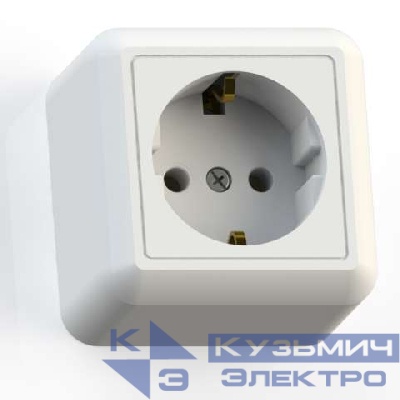 Розетка 1-м ОП Оптима РА16-376 16А IP20 с заземл. с монтаж. пластиной бел. Кунцево 8007