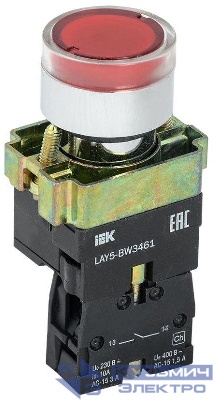 Кнопка LAY5-BW3461 1НО с подсветкой красн. KARAT IEK BBT50-BW-K04