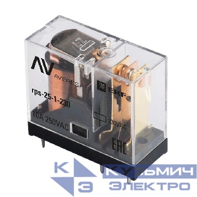 Реле промежуточное РП slim 25/1 10A 230В AC AVERES EKF rps-25-1-230
