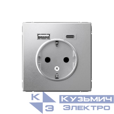 Розетка ArtGallery 16А с 2-мя заряд. устройствами USB A+C 5В/2.4А/3А 2х5В/1.5А механизм алюм. SE GAL000332