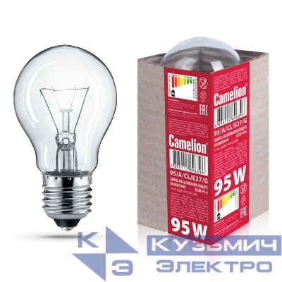 Лампа электрич. накаливания 95/A/CL/E27/G с прозр. колбой ЛОН ГОФРА Б230-95-6 Camelion 15043