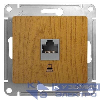 Розетка компьютерная 1-м СП Glossa RJ45 кат.5E механизм дерево дуб SE GSL000581K