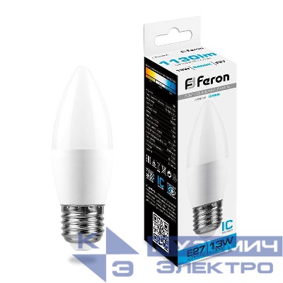Лампа светодиодная LB-970 13Вт C37 свеча 6400К E27 230В FERON 38112