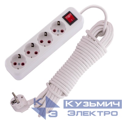 Удлинитель 4х10м с заземл. 16А IP20 Lila с выкл. LEZARD 720-0410-402