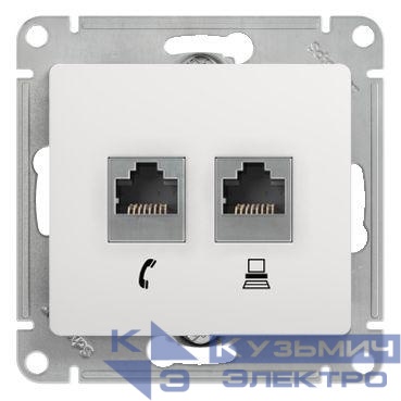 Розетка компьютерная + телефонная 2-м СП Glossa RJ45 + RJ11 кат.5E механизм бел. SE GSL000185