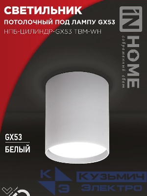 Светильник НПБ-ЦИЛИНДР-GX53 TBM-WH 80х90мм потолочн. бел. IN HOME 4690612056418