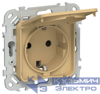 Розетка СП FLITE РСшкр11-1-44-ФлШм 16А IP44 с заземл. с защ. шторками и крышкой безвинтовое крепление механизм шамуа IEK FI-R16-16-1-44-K89