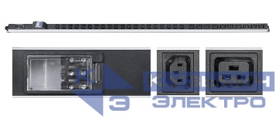 Блок розеток для 19дюйм шкафов PDU-32-10C19-20C13-B-T вертик. 10 розеток IEC 320 C19 20 розеток IEC 320 C13 32А автомат защиты алюм. корпус клем. колодка Cabeus 9546c