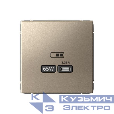Розетка USB ArtGallery тип C 65Вт QC PD высокоскор. ЗУ механизм шампань SE GAL000527